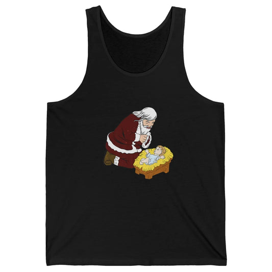 Merry Christmas Kneeling Santa Claus With Baby Jesus Xmas Unisex Jersey Tank