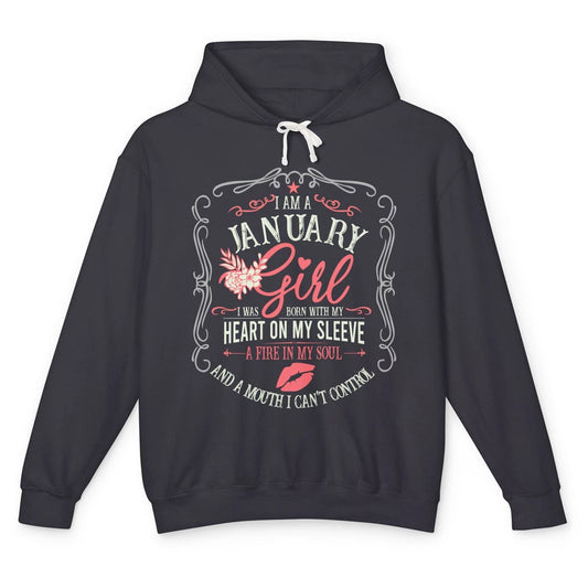 Retro January Girl Born With My Heart On My Sleeve Birthday Unisex Lightweight Hoodie