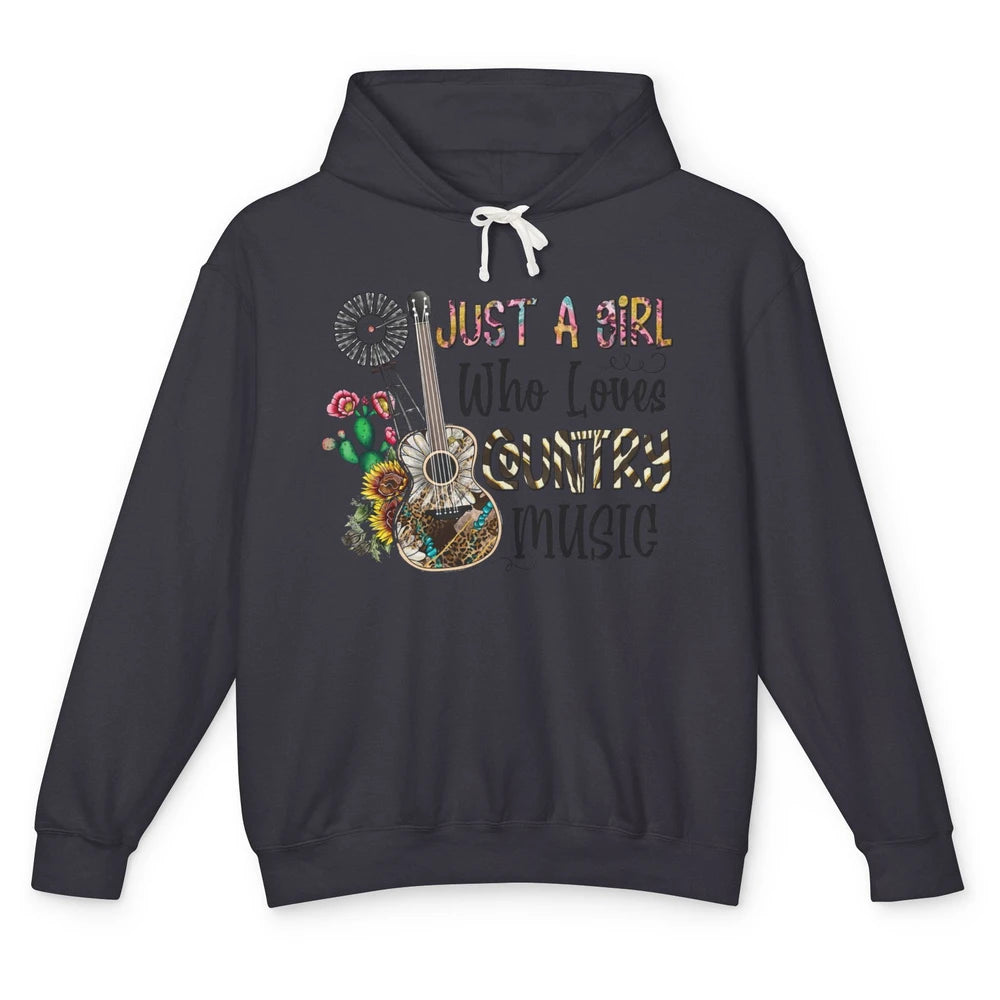 Just A Girl Who Loves Country Music Western Guitar Windmill Unisex Lightweight Hoodie