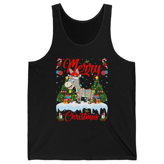 Merry Christmas Donkey Santa Claus Hat Xmas Tree Lights Snow Unisex Jersey Tank