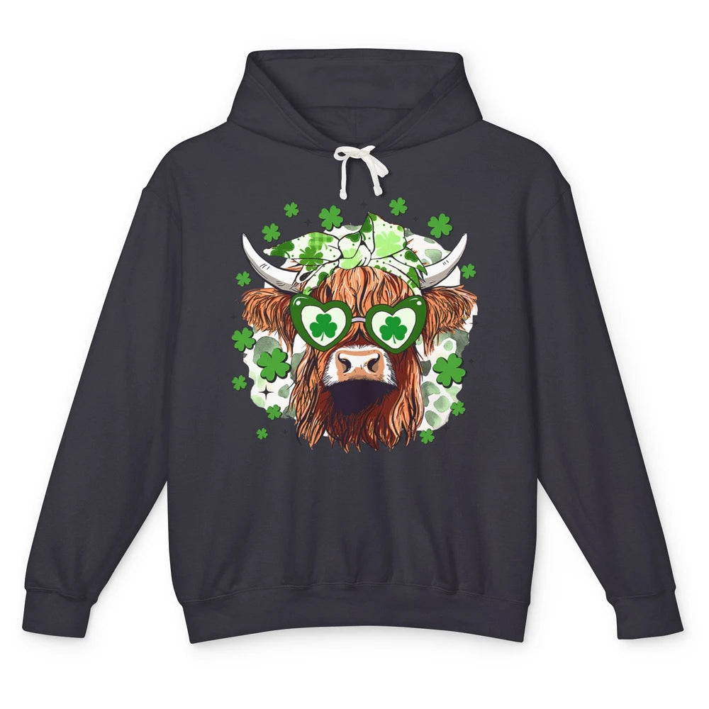 St Patrick Highland Cow Shamrock Bandana Western St Paddy Unisex Lightweight Hoodie