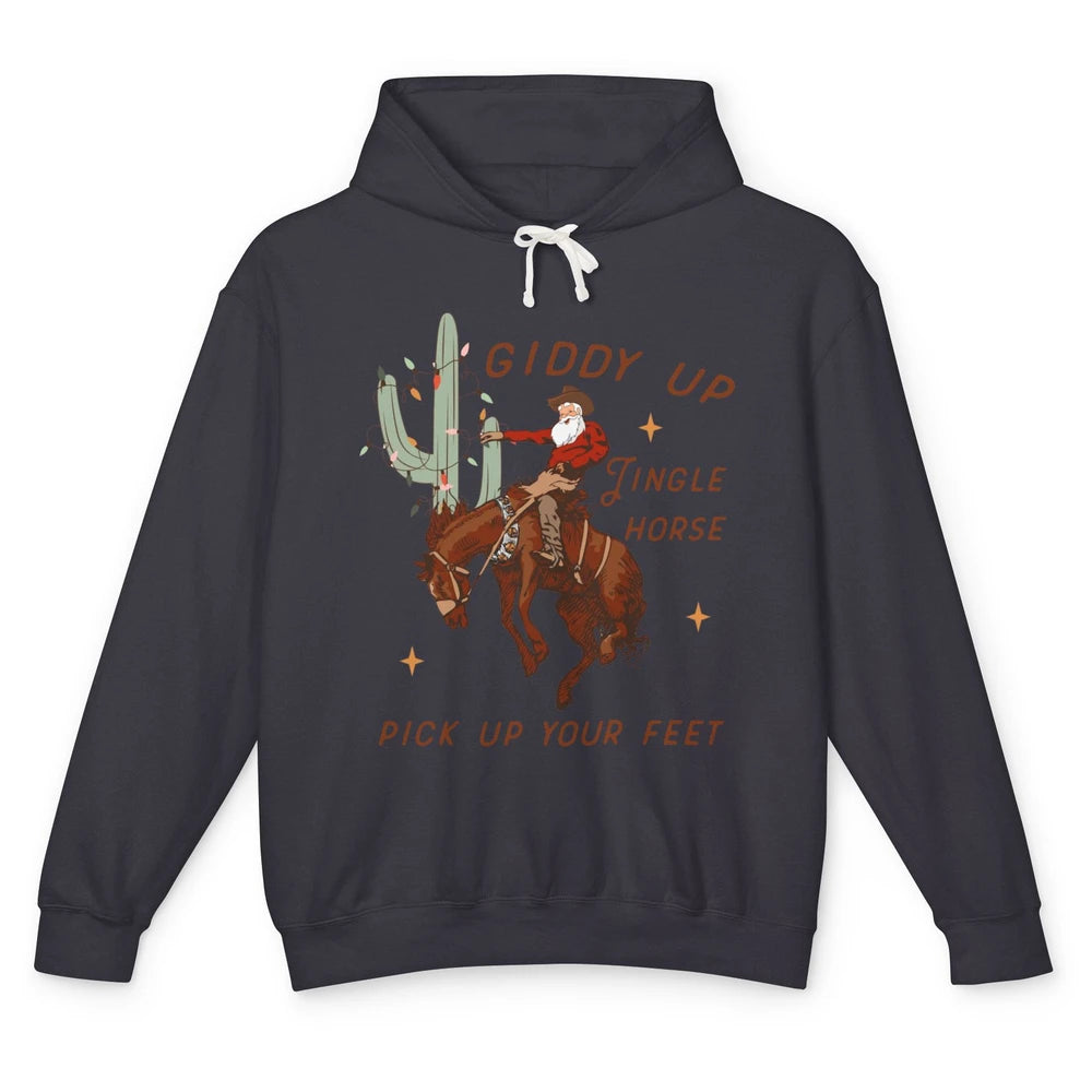 Cowboy Santa Horsing Giddy Up Jingle Horse Christmas Cactus Unisex Lightweight Hoodie