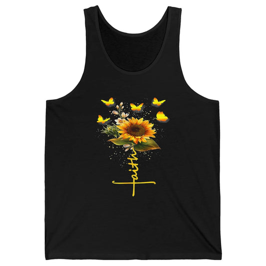 Vintage Faith Cross Sunflower Butterfly Christian Jesus God Unisex Jersey Tank