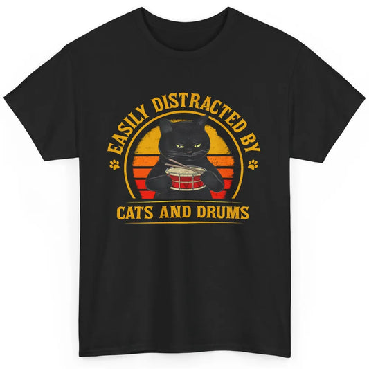 Vintage Black Cat Drummer Easily Distracted By Cat And Drums Classic Unisex T-Shirt