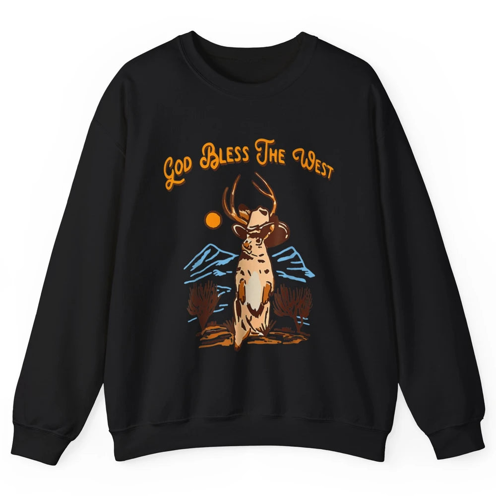 Western Country God Bless Vintage Cowboy Deer Music Desert Unisex Crewneck Sweatshirt