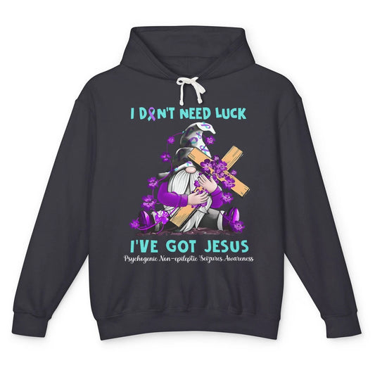 PNES Awareness Gnome I Don't Need Luck I've Got Jesus Faith Unisex Lightweight Hoodie