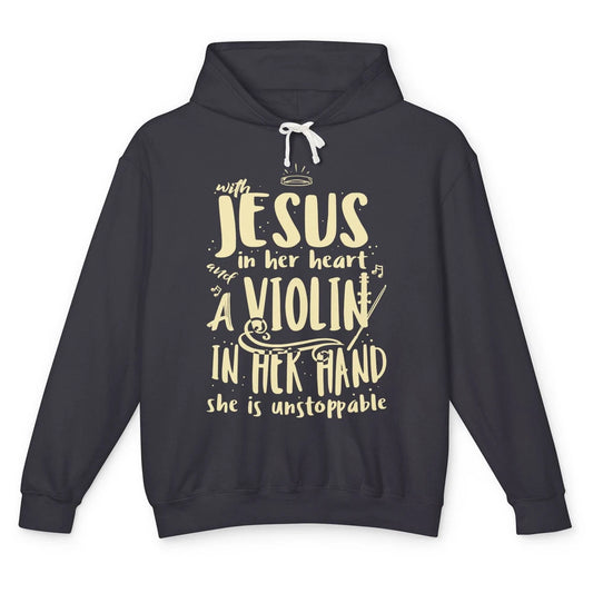 With Jesus Violin Player Retro Violinist Musical Instrument Unisex Lightweight Hoodie