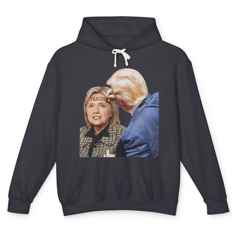 Traitor Donald Trump Writing On Forehead Of Hillary Clinton Unisex Lightweight Hoodie