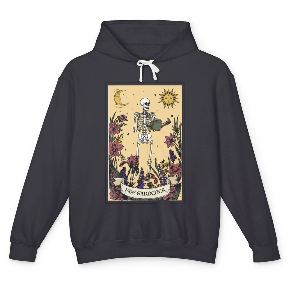 Retro Skeleton The Gardener Tarot Card Plant Lady Halloween Unisex Lightweight Hoodie