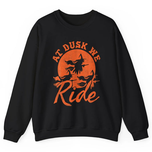 At Dusk We Ride Witch Hat Broom Moon Halloween Spooky Season Unisex Crewneck Sweatshirt