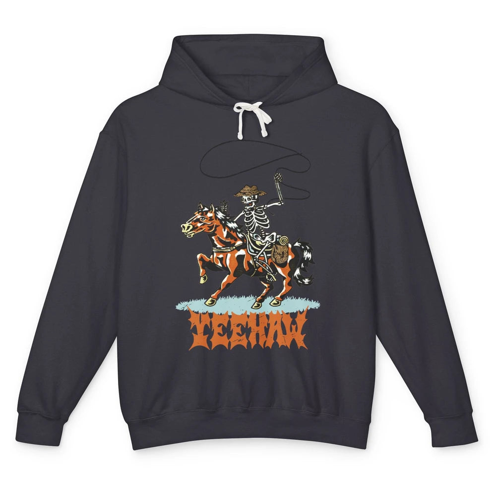 Retro Skeleton Cowboy Yeehaw Western Country Cowgirl Horses Unisex Lightweight Hoodie