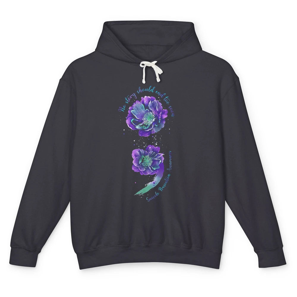 Semicolon Floral Mental Purple Blue Suicide Prevention Month Unisex Lightweight Hoodie