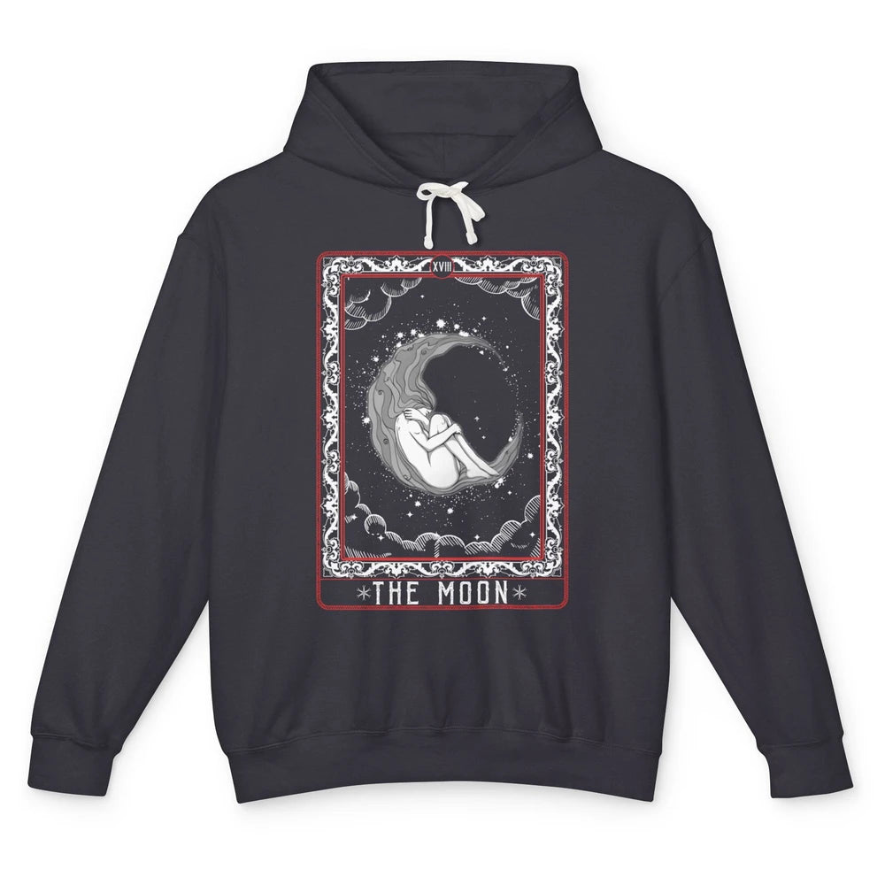 The Moon Tarot Card Fortune Teller Card Reader Goth Mystical Crescent Unisex Lightweight Hoodie