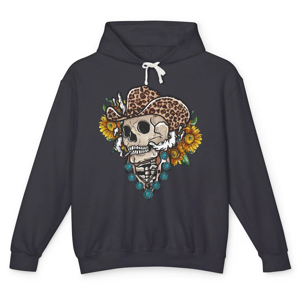 Sunflower Leopard Cowboy Skull Gemstone Western Country Gift Unisex Lightweight Hoodie