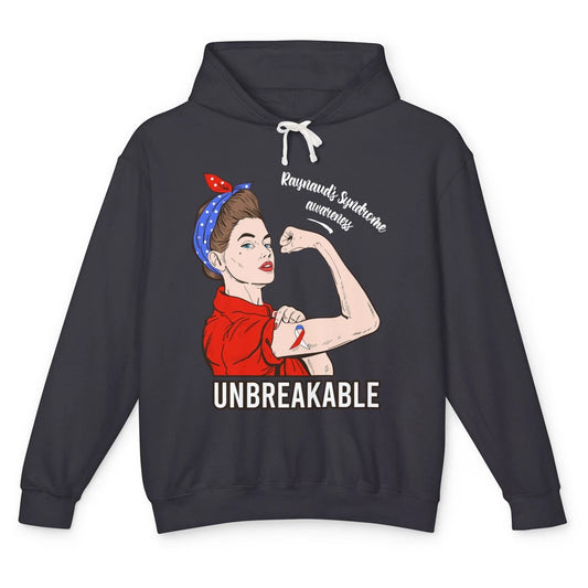 Raynaud's Syndrome Red Blue Ribbon Strong Woman Unbreakable Unisex Lightweight Hoodie