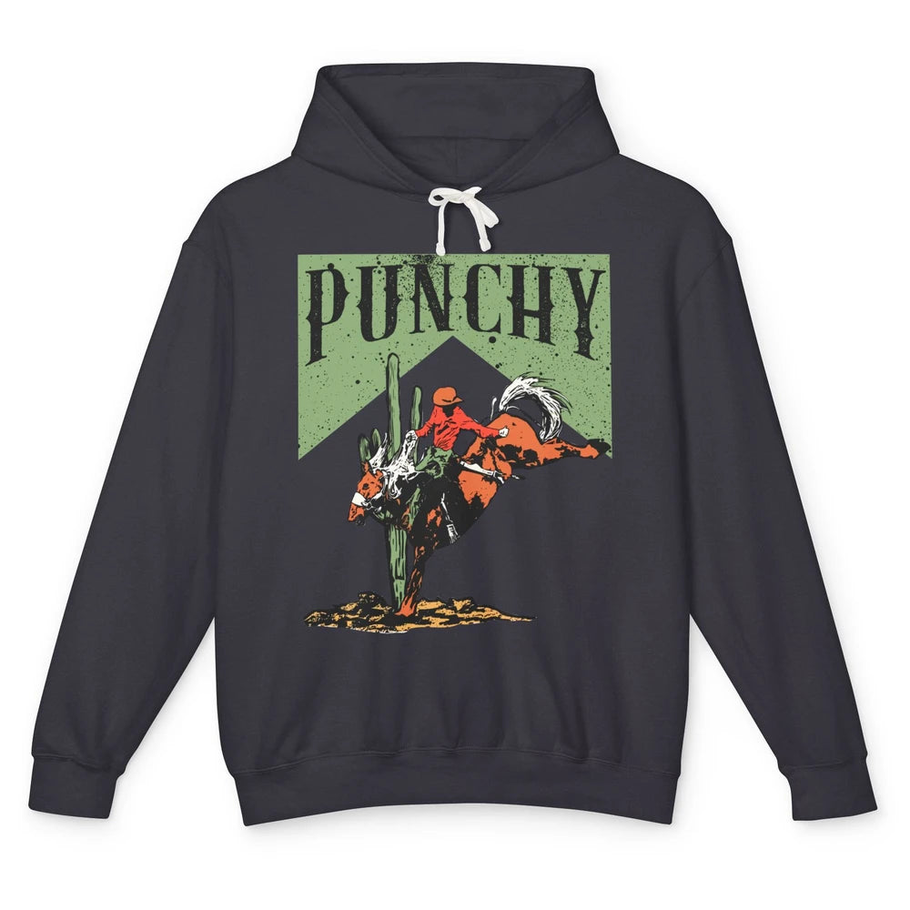 Retro Cowboy Rodeo Punchy Bucking Horse Western Country Unisex Lightweight Hoodie