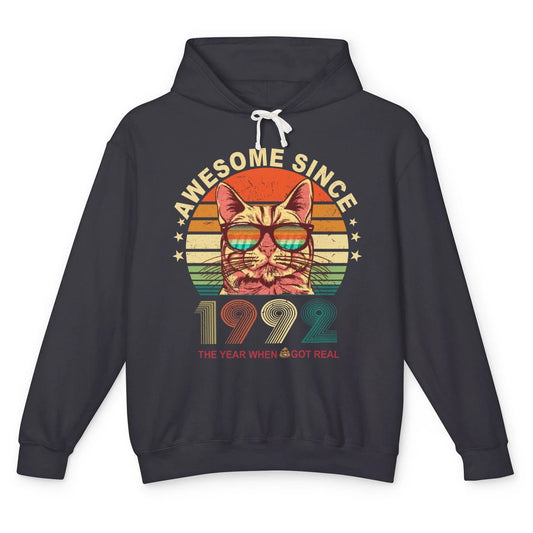 Vintage Cat Glasses Awesome Since 1992 30th Birthday Gift Unisex Lightweight Hoodie