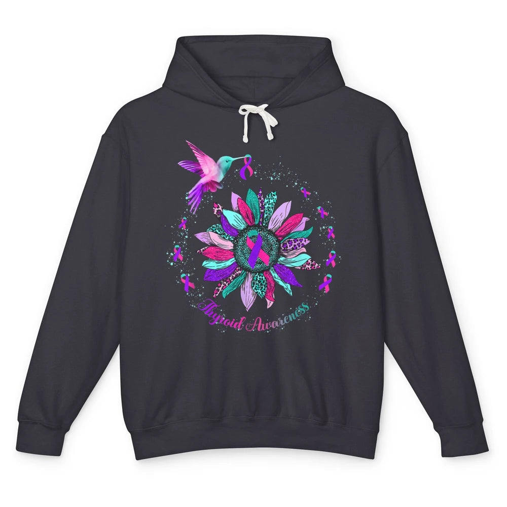 Hummingbird Sunflower Teal Ribbon Warrior Thyroid Cancer Unisex Lightweight Hoodie