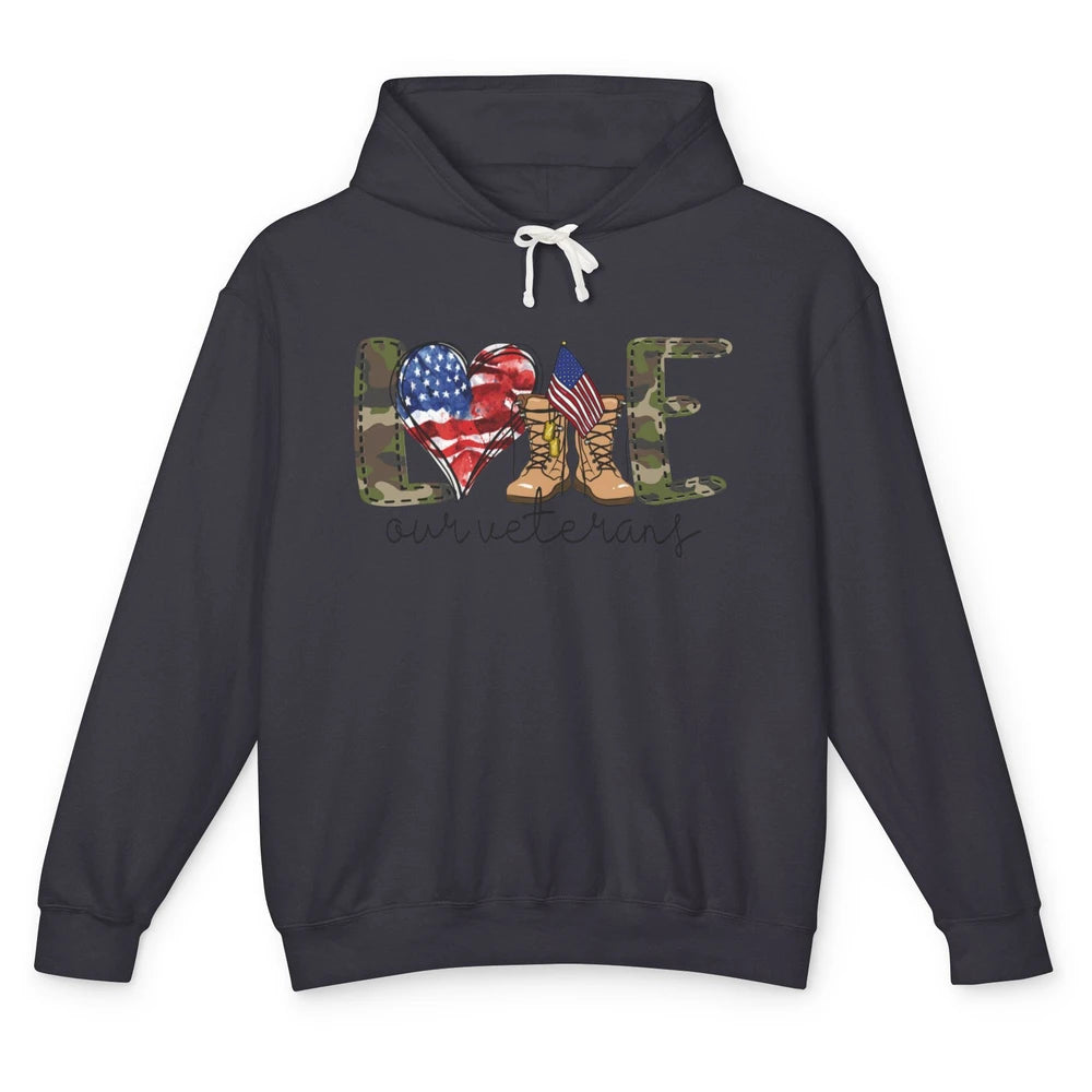 Love Our Veterans Memorial Day Veterans US Military Unisex Lightweight Hoodie