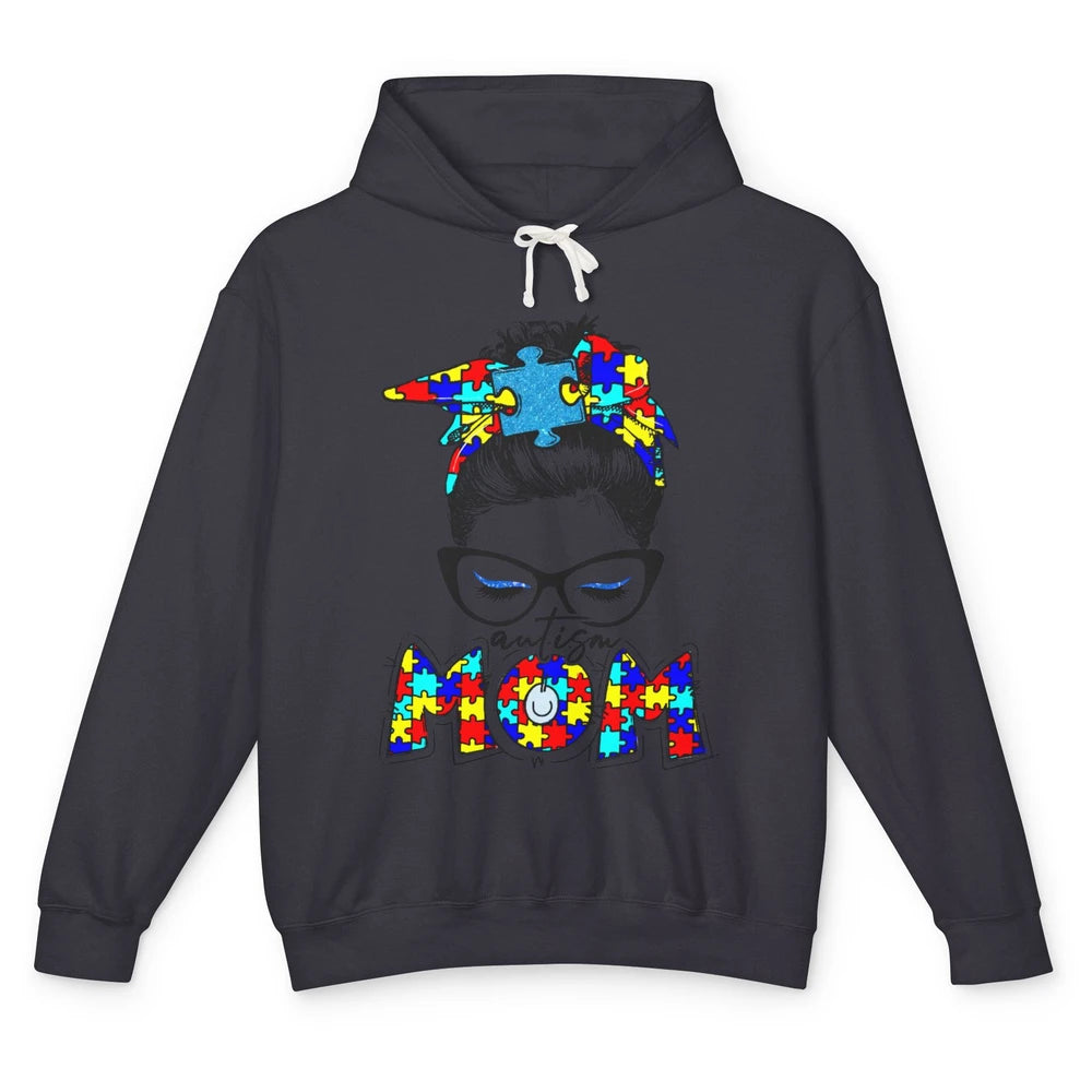 Autism Mom Messy Bun Bandana Puzzle Autism Awareness Month Unisex Lightweight Hoodie