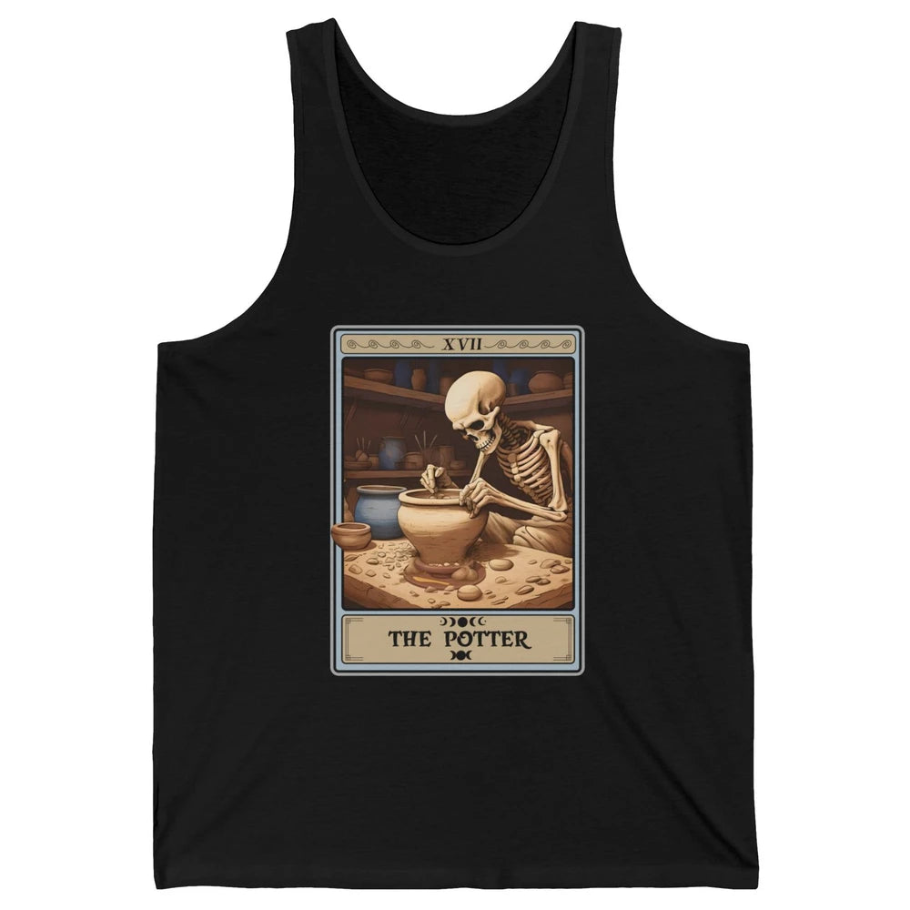 Retro Skeleton The Potter Tarot Card Halloween Pottery Lover Unisex Jersey Tank