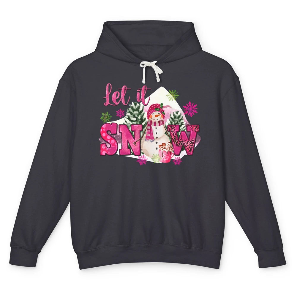 Retro Pink Christmas Snowman Let It Snow Winter Cozy Season Unisex Lightweight Hoodie