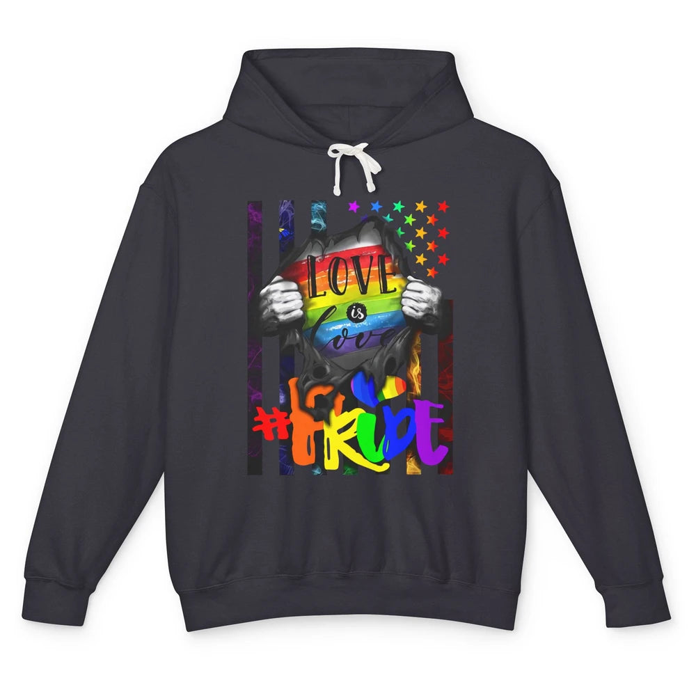 American Flag Love Is Love LGBT Gay Pride Month Equality Unisex Lightweight Hoodie