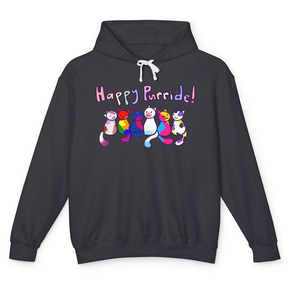 Happy Purride Cat Lover LGBT Gay Pride Lesbian Gay Bi Trans Unisex Lightweight Hoodie