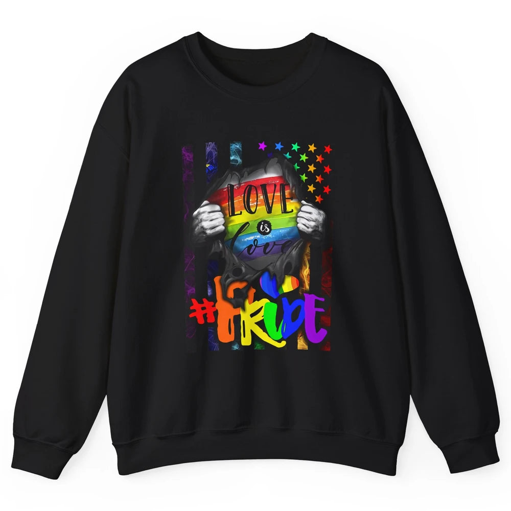 American Flag Love Is Love LGBT Gay Pride Month Equality Unisex Crewneck Sweatshirt