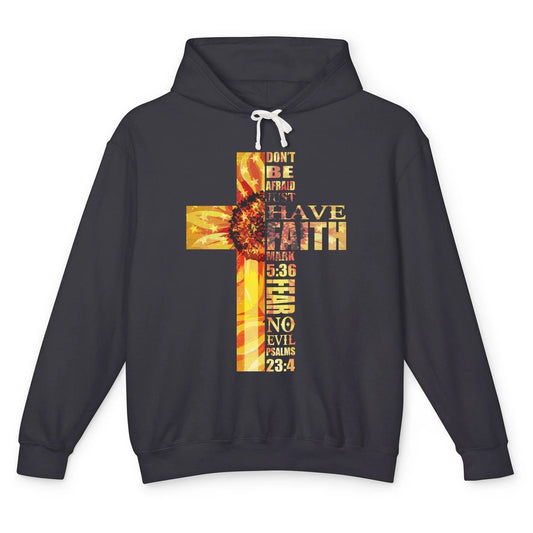 Sunflower Faith Cross Fear No Evil Christian US Flag Unisex Lightweight Hoodie