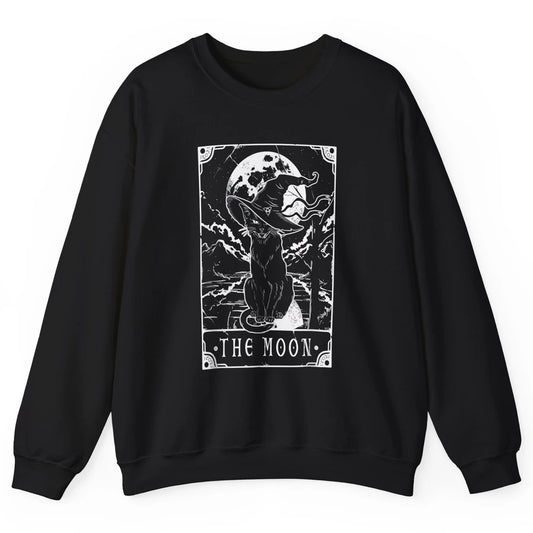 Tarot Card Moon Black Cat Witch Crescent Halloween Spooky Unisex Crewneck Sweatshirt