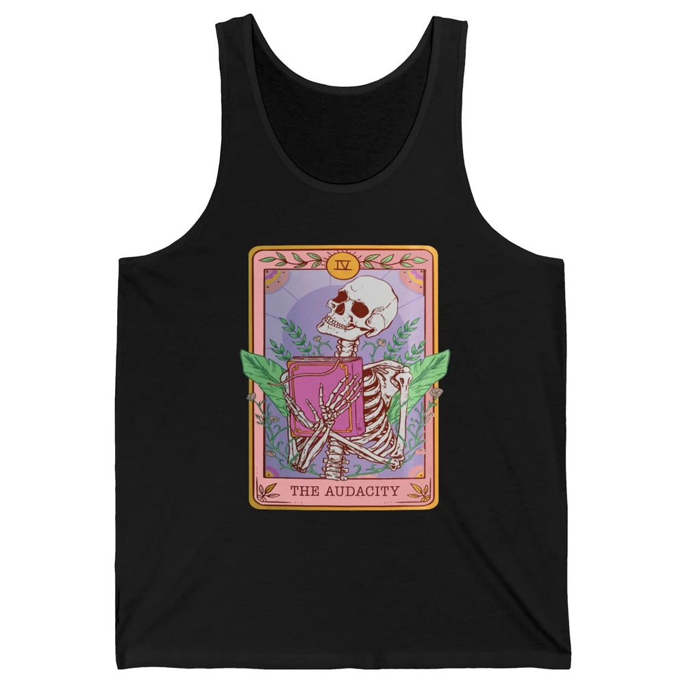 Retro Skeleton Reading Book The Audacity Plants Tarot Card Unisex Jersey Tank