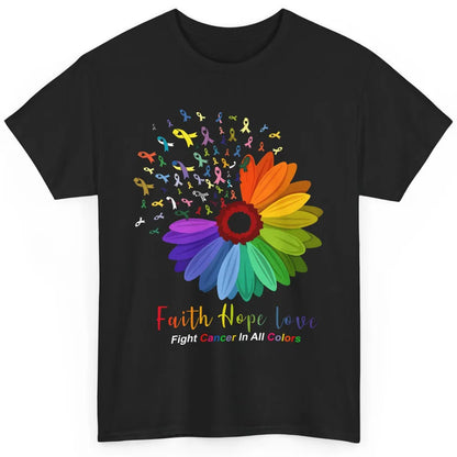 Faith Hope Love Fight Cancer Awareness Sunflower Ribbon Classic Unisex T-Shirt