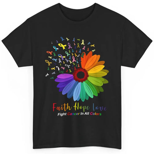 Faith Hope Love Fight Cancer Awareness Sunflower Ribbon Classic Unisex T-Shirt