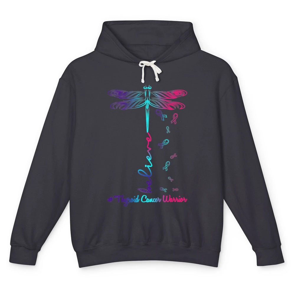 Thyroid Cancer Awareness Purple Pink Teal Ribbon Dragonfly Unisex Lightweight Hoodie