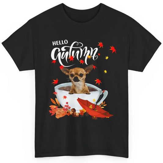 Chihuahua Autumn Dog And Coffee Fall Thanksgiving Chihuahua Classic Unisex T-Shirt