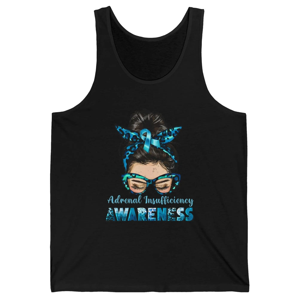 Adrenal Insufficiency Awareness Messy Bun Mom Blue Ribbon Unisex Jersey Tank