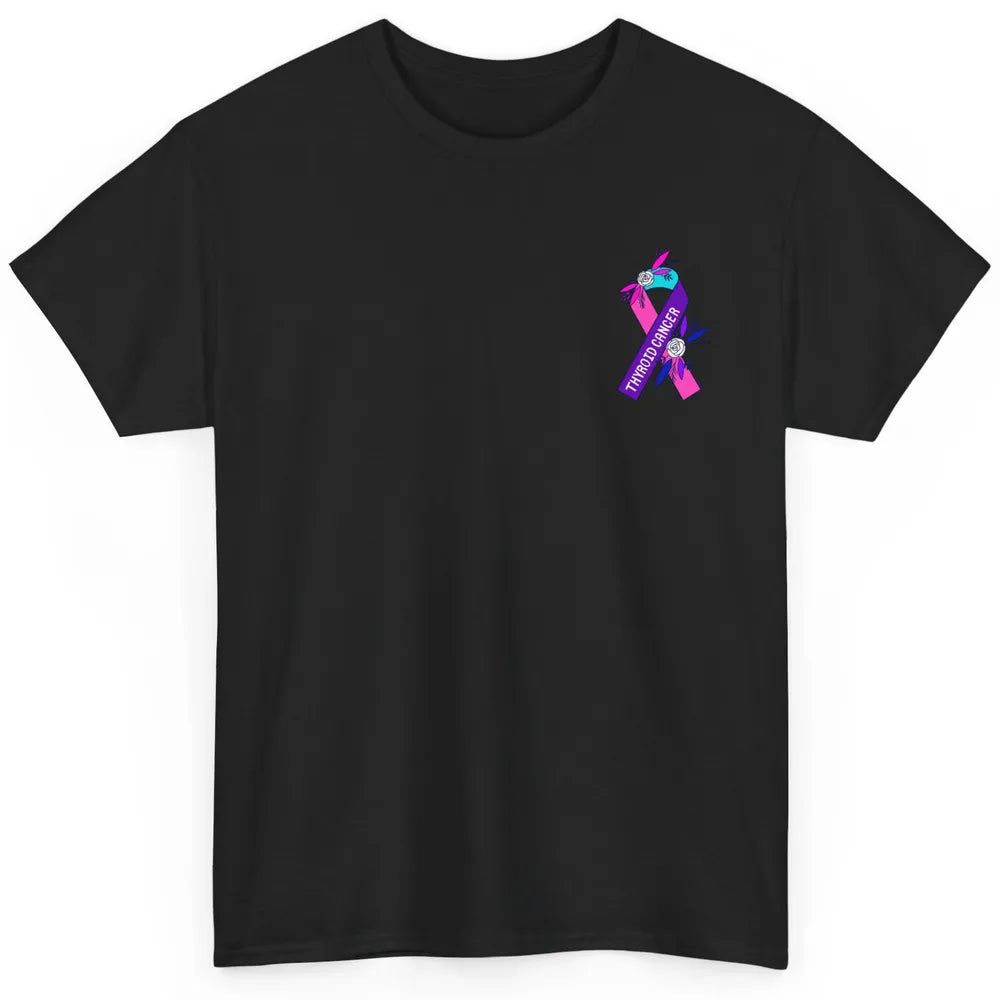 Thyroid Cancer Awareness Purple Pink Ribbon Pocket Size Gift Classic Unisex T-Shirt