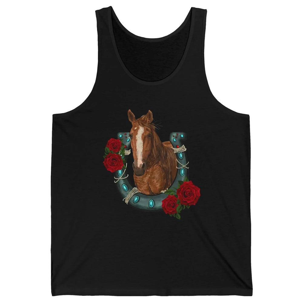 Western Country Texas Cowgirl Floral Horseshoe Horse Riding Unisex Jersey Tank