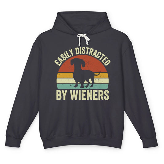 Vintage Dachshund Easily Distracted By Wieners Dog Mom Gift Unisex Lightweight Hoodie