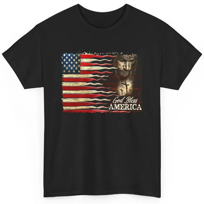 Retro US Flag Jesus Cross God Bless America Patriot July 4th Classic Unisex T-Shirt