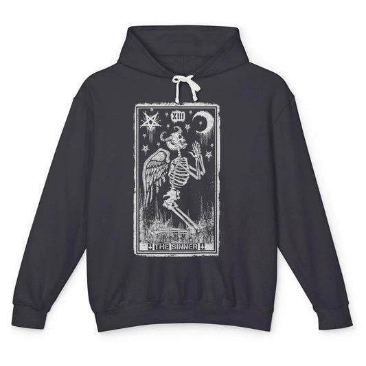 Retro Skeleton Kneeling The Sinner Tarot Card Wiccan Pagan Unisex Lightweight Hoodie