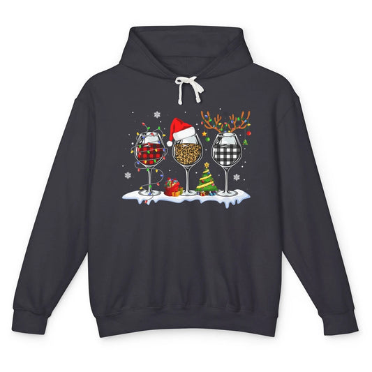 Merry Christmas Funny Red Wine Glass Santa Hat Reindeer Xmas Unisex Lightweight Hoodie