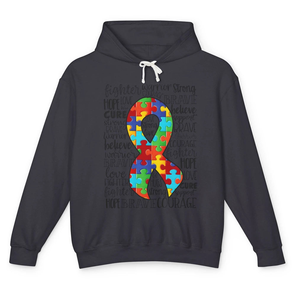 Autism Awareness Puzzles Ribbon Strong Brave Autism Support Unisex Lightweight Hoodie