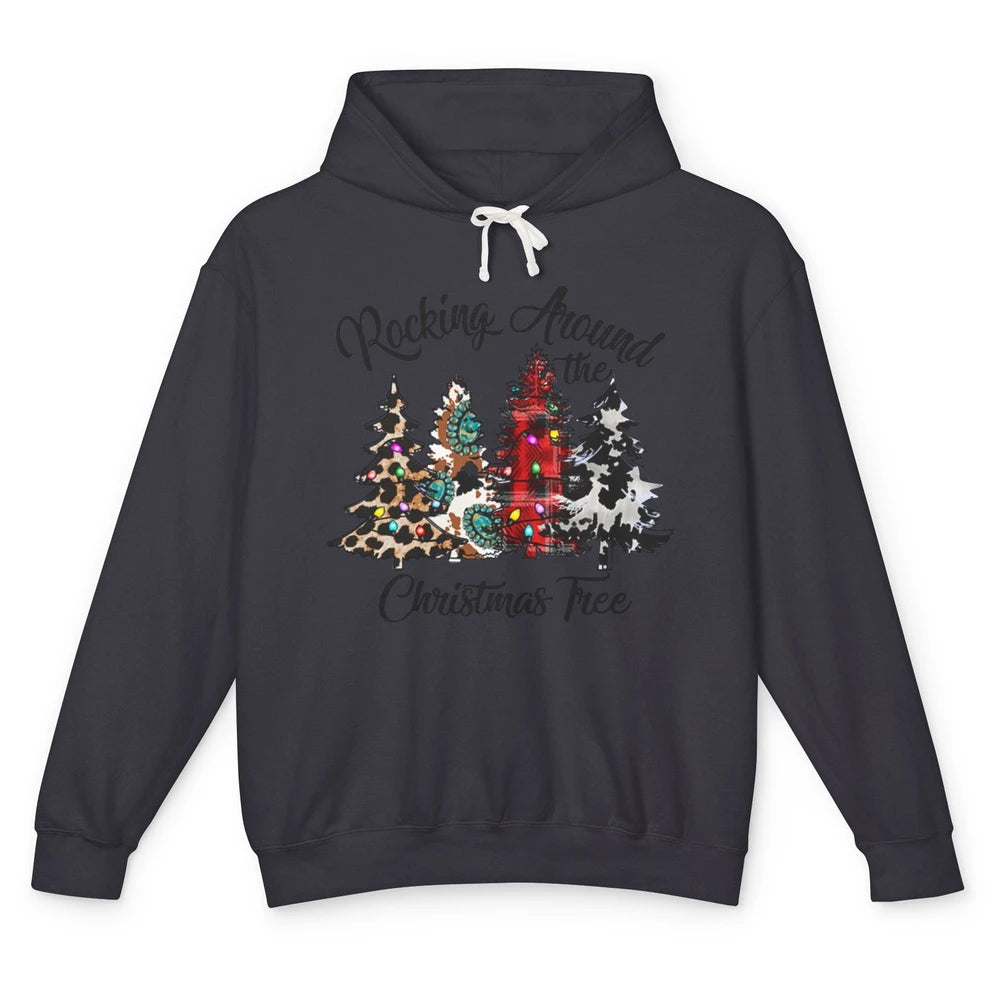 Leopard Christmas Tree Rocking Around Christmas Tree Western Unisex Lightweight Hoodie