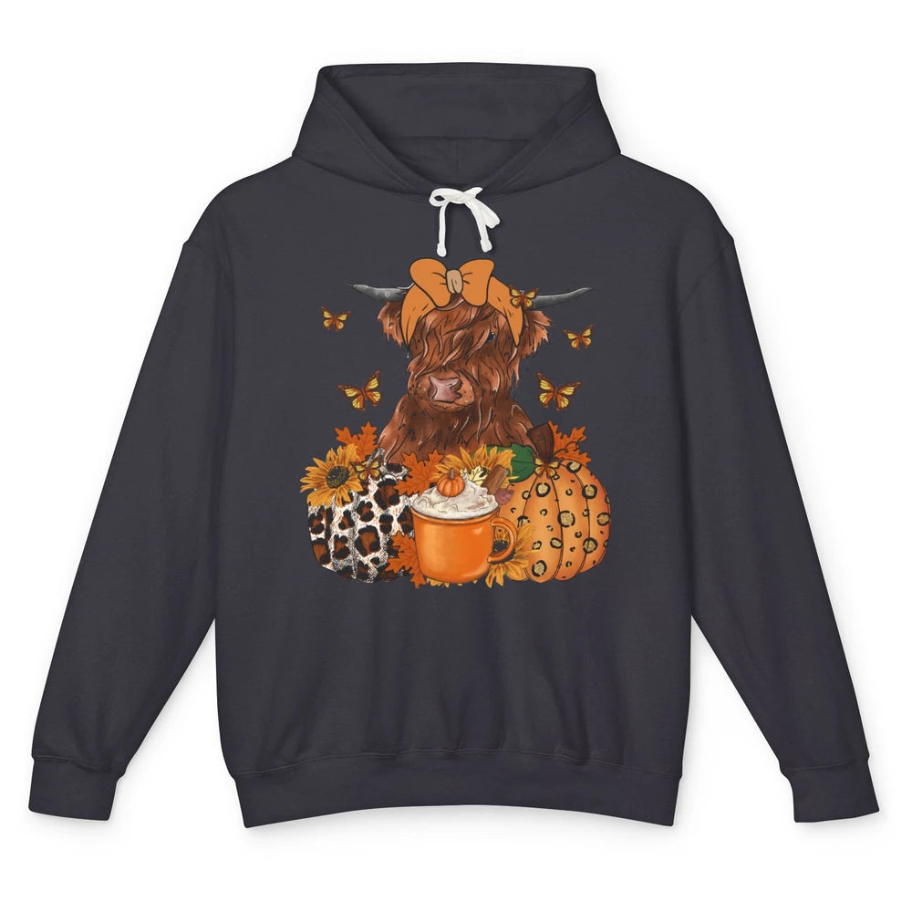 Retro Fall Highland Cow Pumpkin Western Country Farm Autumn Unisex Lightweight Hoodie