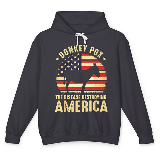 Vintage Donkey Pox The Disease Destroying America Usa Flag Unisex Lightweight Hoodie