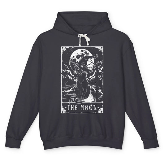 Tarot Card Moon Black Cat Witch Crescent Halloween Spooky Unisex Lightweight Hoodie