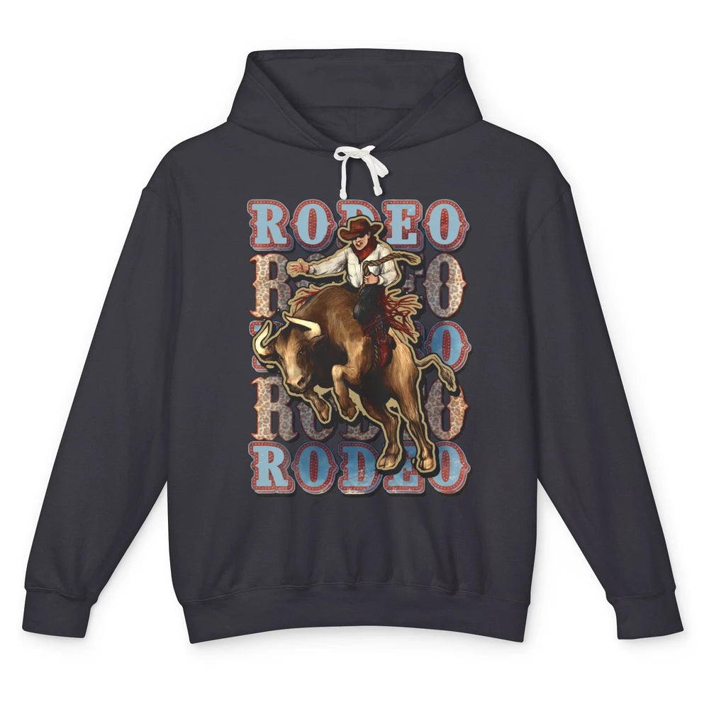 Leopard Cowboy Bull Riding Rodeo Dad Western Country Cowboy Unisex Lightweight Hoodie