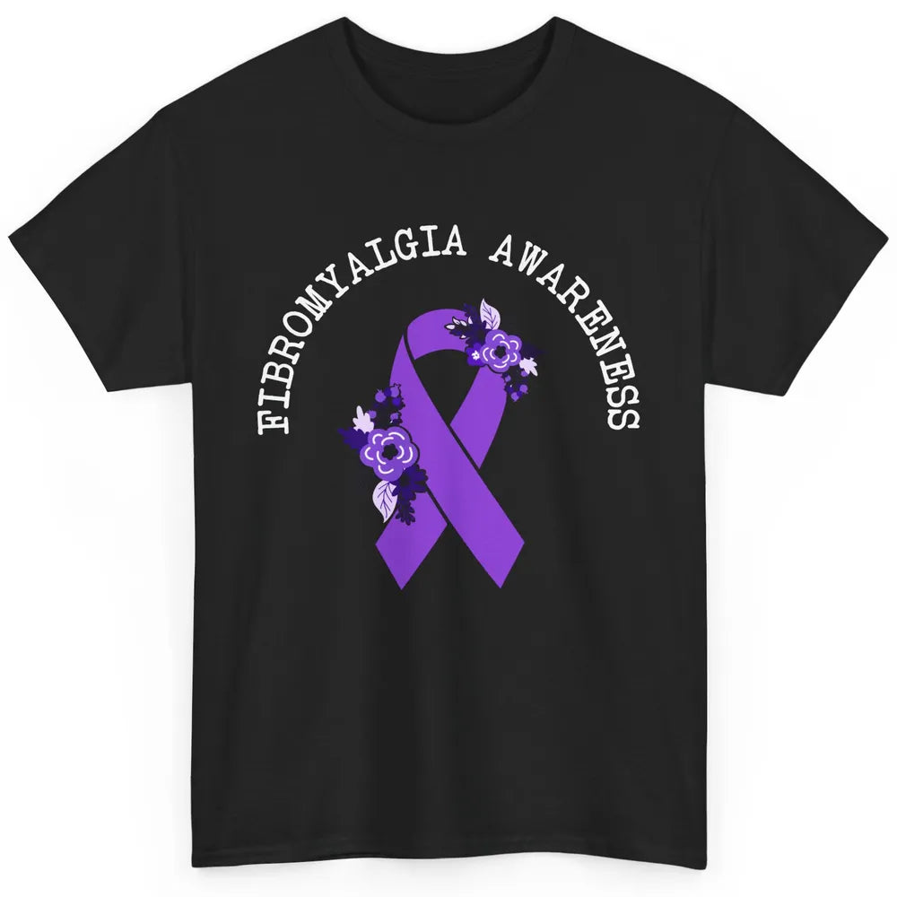 Fibromyalgia Awareness Floral Purple Ribbon Chronic Pain Classic Unisex T-Shirt